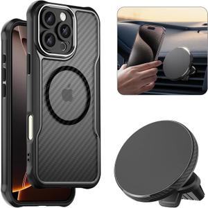 [2 in 1 Set] for iPhone 16 Pro Max Magsafe Case & Car Mount, [Military-Grade Drop Protection] [Strong Magnetic], [Never Fall Off] Car Vent Phone Mount, Protective Slim Phone Case for 16 Pro Max, Black