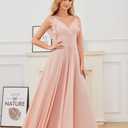 YUAOHUANG Women Chiffon Bridesmaid Dress Flowy Spaghetti Straps V Neck Corset Ruched Ruffle Sleeves Wedding Guest Dresses (Red, M)