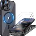 Cufelf Magnetic for iPhone 15 Pro Max Case(Compatible with Magsafe) Full Camera Protection,2+Full Coverage Screen Protector,Translucent Matte,Military Drop Protection Phone Case,6.7",Black