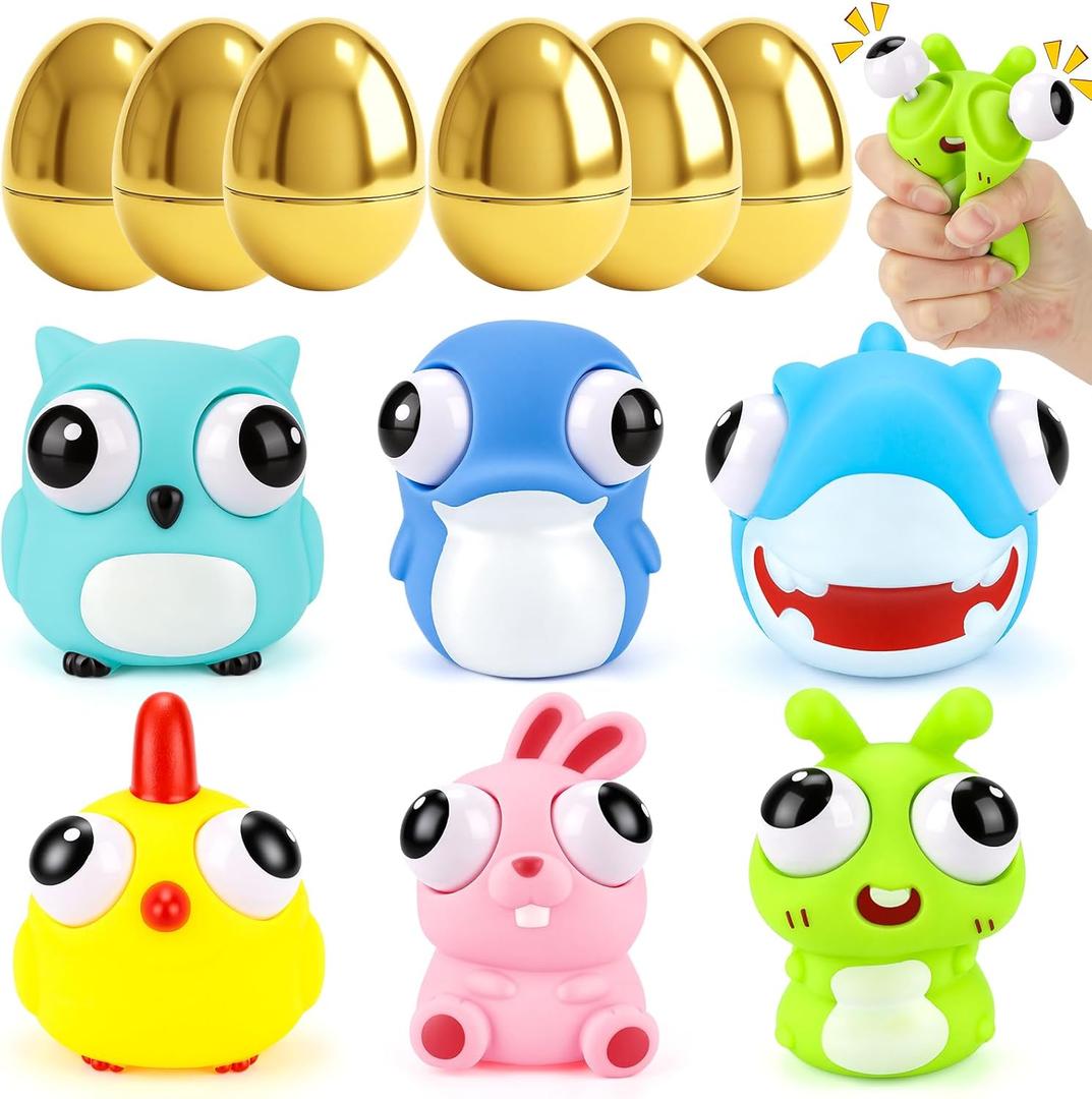 Gralima 6 Pack Jumbo 4" Golden Easter Eggs Fillers with Popping Eyes Fidget Toys, Easter Basket Stuffers Stress Relief Toys for Kids, Easter Eggs Hunt Party Favors Classroom Prizes