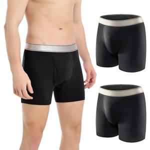 Incontinence Underwear for Men Washable with Front Fly Mens Incontinence Underwear with Front Absorbent 150ML Leak Proof Underwear for Men Reusable Mens Incontinence Boxer Briefs 2 PCS Black, X-Large