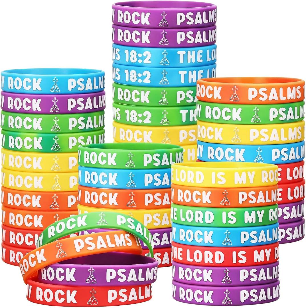 2 x 50 Pcs The Lord Is My Rock Wristbands Christian Cross Bracelets Bible Verse Psalms 18:2 Rubber Gifts Bulk for Religious Gifts Support Church Favors