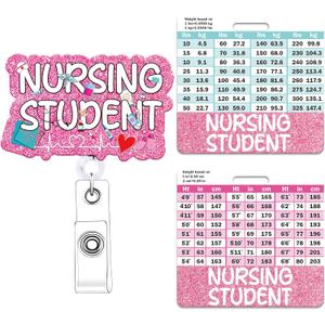 Nursing Student Badge Reel with Buddy - NOVBAUB Pink Nurse Badge Reel and Nursing School Essentials Badge Buddy Retractable ID Clip for Student Nurses Gifts Work Accessories Essentials