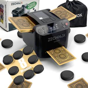 New Smart 3-in-1 Automatic Card Shuffler and Dealer,Programmable Card Dealer,Card Shuffler 2 Deck,360 Rotation,Ultra Quiet,Rechargeable,Support 12 Players (8 remotes+Carry Bag), 5 inches x 6.4 inches x 4.5 inches