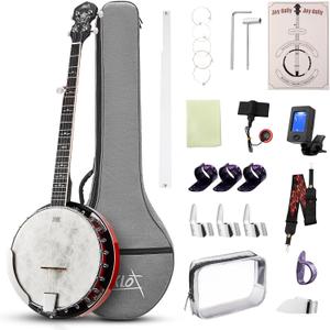 AKLOT 5-String Banjo Deluxe Set: 38-Inch Full-Size Banjo With Remo Head and Detachable Resonator, Open-Back or Closed-Back Playing, With Pickup, Tuner, Bag, Strap, Pick, Bridge, for All Adult Levels
