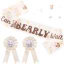 Bear Baby Shower Decorations - 3 Pcs Mom to Be Sash and Dad to Be Badge Pins Set We Can Bearly Wait Baby Shower Decor Boy Girl Gender Reveal Party Supplies for Daddy Mommy Maternity