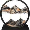 Muyan Moving Sand Art Picture Sandscapes in Motion Round Glass 3D Deep Sea Sand Art for Adult Large Desktop Art (Black, 7 Inch)