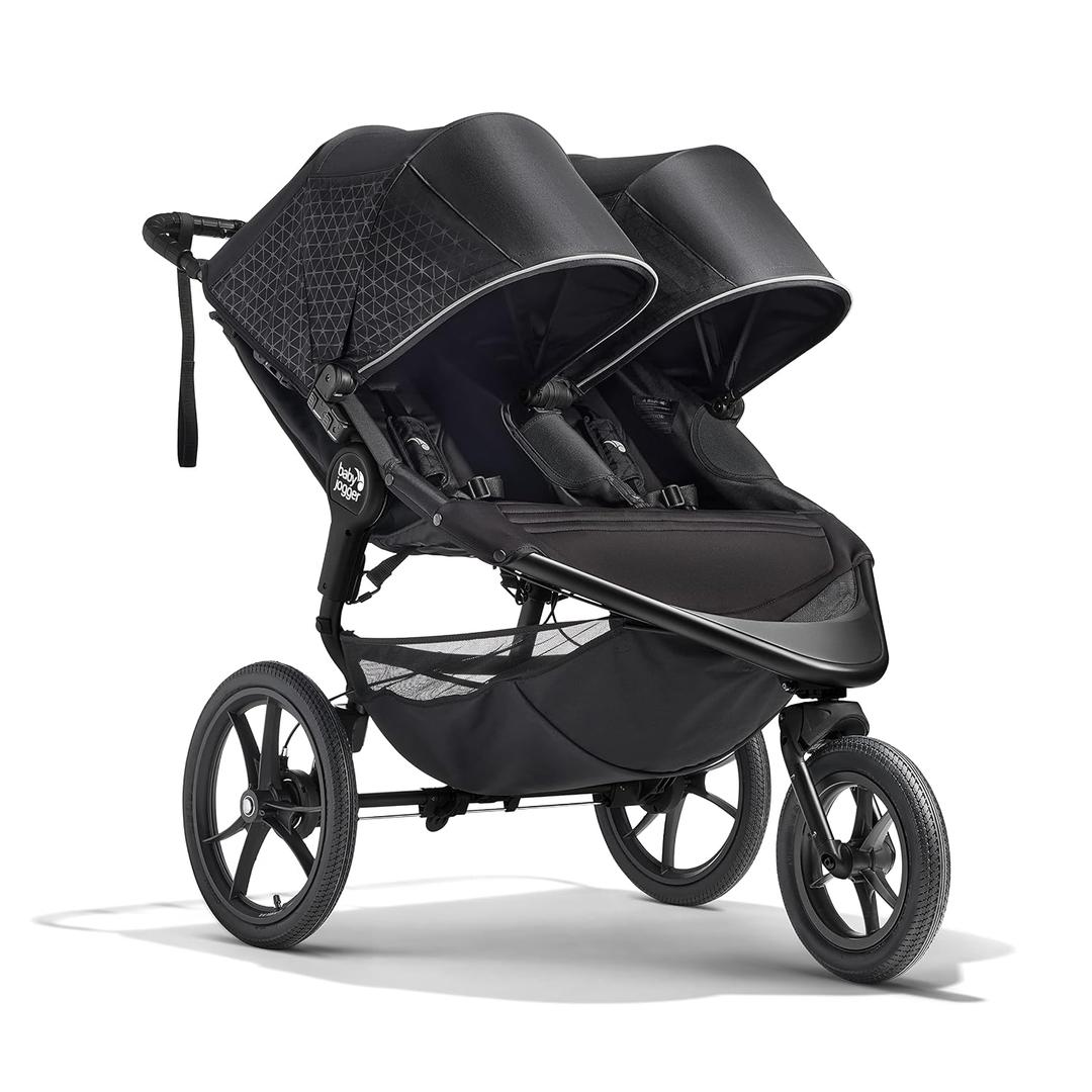 Baby Jogger Summit X3 Double Jogging Stroller, Side by Side Double Stroller with Smooth Ride for Walking/Jogging, Compact Fold, All-Terrain Air Filled Tires, and All-Wheel Suspension, Midnight Black