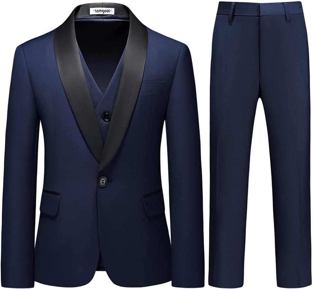 Boy Suits 3 Piece Slim Fit Formal Suit Set with Tuxedo Jacket Vest Pants for Kids Wedding Ring Bearer Party (4-5T, Navy)