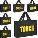 Xloey Five Senses Gift Bags for Him, 12.6" Valentine's Day Gift Bag with Ribbon Handles, 5 Senses Black Kraft Paper Bags with Word, for Valentine's Day, Birthday, Wedding, Party