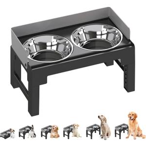 PAKEWAY Elevated Dog Bowls, Spill Proof, Tiltable Dog Feeder with 2 Stainless Steel Bowls, 6 Height Adjustable Raised Bowl (Grey)