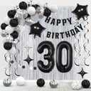 30th Birthday Decorations for Boys Girls, Silvery and Black Happy 30th Birthday Banner ,Number 30 Balloons Arch Kit for 30 year old Birthday Party Decorations