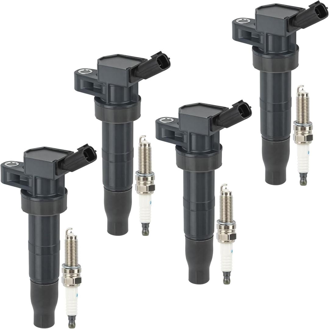 Set of 4 UF611 Ignition Coil Packs and Iridium Spark Plugs Compatible with Hyundai Sonata Equus Genesis Tucson Santa Fe Sport, Kia Borrego K900 Optima Sorento 2.4L 4.6L L4, Replaces C1667 E1111