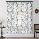 Printed Pattern Curtains 63 Inches Long for Living Room Farmhouse Floral Vintage Art Deco Drapes White Pinch Pleated Sheer Hummingbird Lemon Patterned Window Treatment for Bedroom 2 Panels