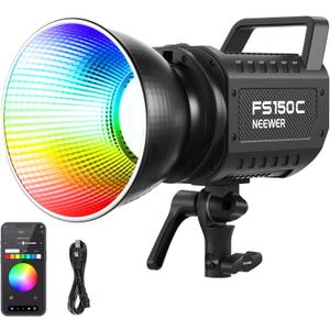 NEEWER 130W RGB LED Video Light APP/2.4G Control 17 Effects, 2500-7500K 19800lux/1m COB Continuous Lighting Output with CRI97/TLCI98 4 Dimming Curves, Bowens Mount Spotlight for Studio Shoots, FS150C