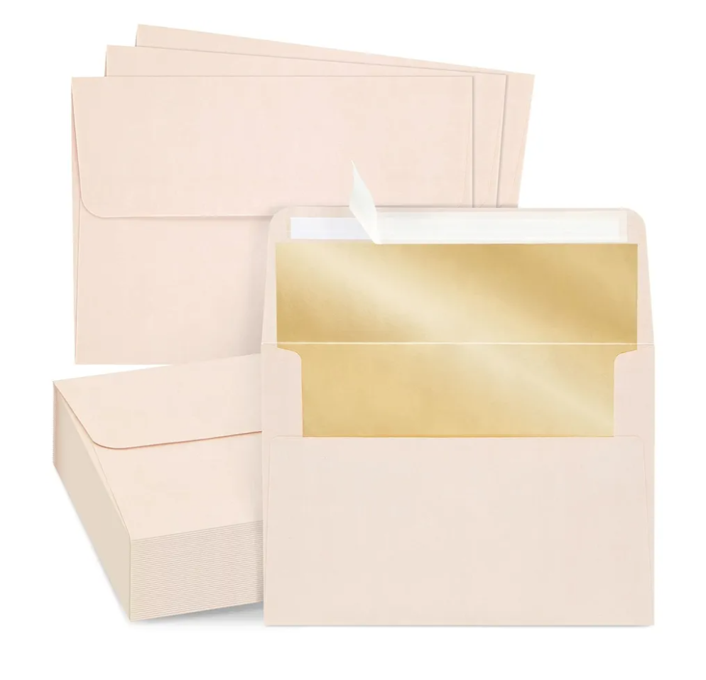Best Paper Greetings 50 Pack Blush Pink 5x7 Envelopes for Invitations, Wedding - A7 Size with Bronze Lining and Self-Adhesive Peel and Stick Mailing Envelopes