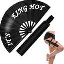 13" Large Rave Fan with Holster Clack Folding Hand Fan for Men Women Rave Edm Festival Line Dancing Party Gift