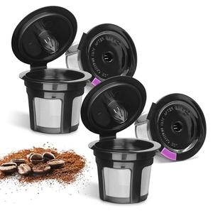 Waloo Reusable Single Serve Coffee K-Cups - Compatible with Coffee Brewers - Universal Coffee Filters - Eco-Friendly Stainless Mesh Refillable Pods - 2, 4 & 6 Pack - Dishwasher Safe (4 Pack - Black)
