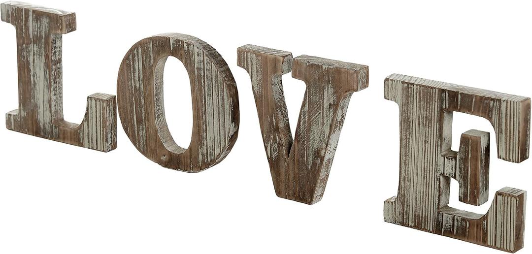 MyGift Decorative Torched Wood Love Cut Out Letters Sign for Wedding Decor, Standing Wooden Word Art Sign for Dorm Decoration, Anniversary, Valentine's Day
