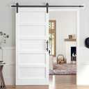 36x84 Inch White Sliding Barn Door Slab with 6.6ft Hardware Kit Included, 5-Panel, MDF Wood Panel Covered with Water-Proof Scratch-Proof PVC Surface, Simple DIY Assembly