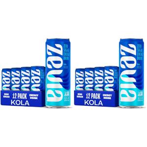 Zevia Zero Sugar Energy Drink,Kola,12 oz Cans – Naturally Sweetened,Non-GMO Project Verified,Gluten-Free,Vegan,(Pack of 24)