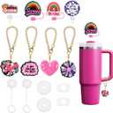 Stanley Cup Accessories Set,4 Pcs 0.4in Straw Cover,4 Pcs Handle Charms,2 Silicone Spill-Proof Stopper Set of 3 for Stanley Cup 2.0 40oz/30oz Tumbler