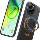 TORRAS 360 Magnetic Stand for iPhone 15 Pro Max Case [Compatible with MagSafe][Military-Grade Protection] Slim, Rotatable Kickstand, Translucent Obsidian Black 6.7", Ostand OFitness Series