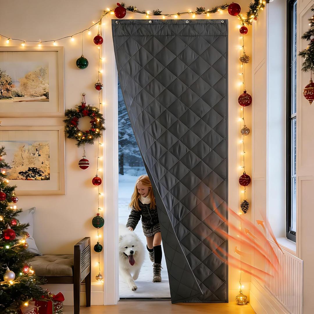NICETOWN Thermal Insulated Door Curtain 100% Blackout Patio Door Panel 40"x86" Energy Saving Pet Friendly Keep Warm with 3 Hanging Ways for Supermarket/Apartment/Restaurant, Grey, 1 PC