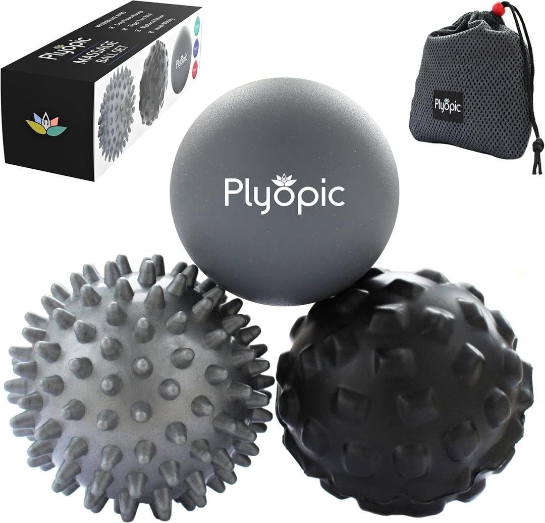 Plyopic. Massage Ball Set  for Deep Tissue Muscle Massage, Myofascial Release, Trigger Points, Mobility, Plantar Fasciitis - Eliminate Muscle Tension & Tightness in Your Back Neck Foot