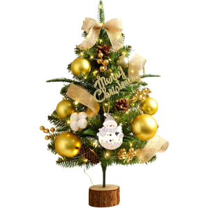 Tabletop Christmas Tree, 24inch/2ft Mini Christmas Tree, Tabletop Small Christmas Tree for Holiday Indoor DIY Christmas Decoration (Gold)