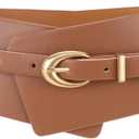 WHIPPY Women Wide Leather Belt Fashion Ladies Dress Belt 2-in-1 Waistband with Skinny Belt for Suits (XL: Fit Waist Size 38-43", Brown)