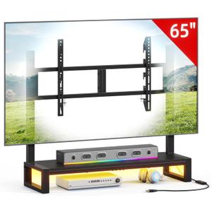 GYIIYUO Tabletop TV Mount Stand with Led Light for 32-65 Inch TVs, Height Adjustable Universal TV Base Stand, TV Riser Stand with Storage Soundbar Shelf for Living Room,Bedroom(Black) (30"11")