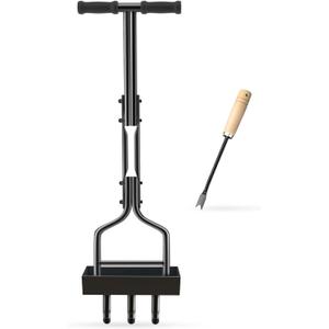 Manual Lawn Aerator with Tray & 3 Hollow Slots Manual Soil Corer Collector Lawn Plug Core Aeration Tool Heavy Duty Lawn Core for Soils & Lawns Yard Garden, 37.6 inches, Black