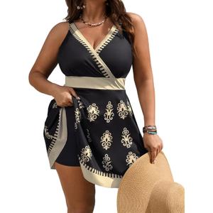 SCOMCHIC Womens Plus Size Swimsuit Swim Dress One Piece Floral Prints Bathing Suit Tummy Control Swim Suits Swimwear (XXXL)