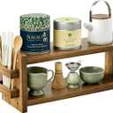 Solid Wood Coffee and Matcha Station Organizer for Home Kitchen Office Countertop - 2 Tier Shelf Organizer with Straw Holder for Matcha, Pods, Sugar, Tea, Cups, Stirrers, Mugs Storage