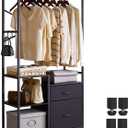 Aibiju Clothes Rack, Heavy Duty Garment Rack for Hanging Clothes, Industrial Clothing Racks with Shelves, 2 Fabric Drawers, 4 Hooks, 1 Hanging Rods Black YD-TM080B