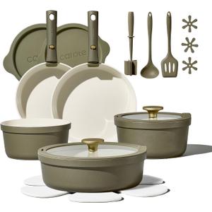 Carote 21pcs Ceramic Cookware Set with Detachable Handles, Pots and Pans Set Non Stick, RV Kitchen Cooking Pot and Pan, Dishwasher Safe, Non-toxic Induction Cookware PFAS and PFOA Free, Green