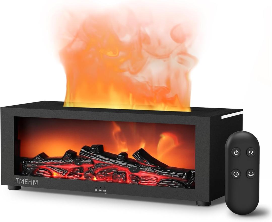 TMEHM Fireplace Flame Air Diffuser Humidifier,7 Colors Aromatherapy Essential Oil Diffuser,Ultrasonic Aroma Humidifier with Timer for Home,Bedroom,Office,Yoga (Black, L)