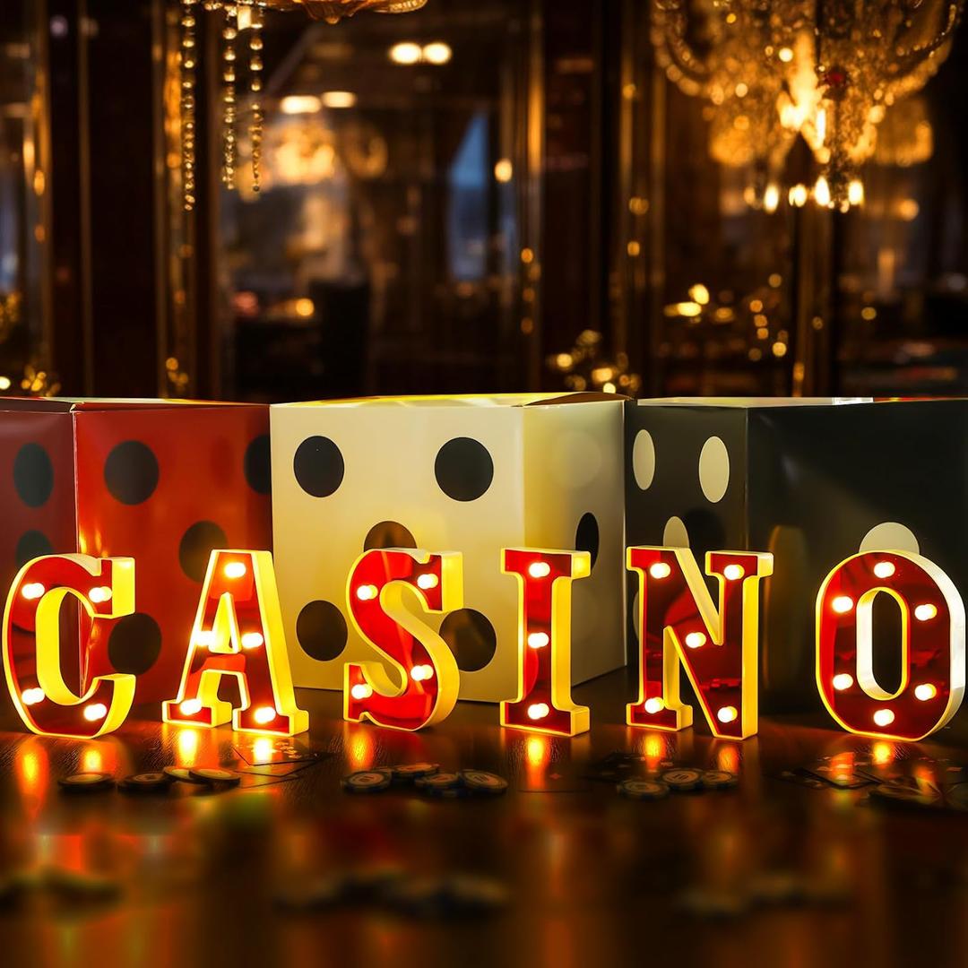Aurelema Casino Party Decorations 6.3" Movie Night Letters Sign Decor Battery Powered Marquee Lighted Sign LED Letter Lights for Casino Theme Summer Party Birthday Home Tabletop Wall Decor Supplies