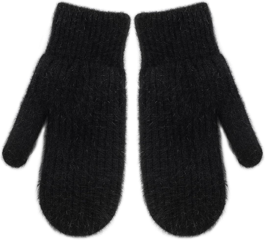 Women's Warm-Lining Winter-Gloves - Cozy Wool Knit Thick-Cold-Weather-Gloves-Mittens for Men Women (Black)