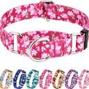 Hikiko Martingale Collar for Female Dogs - Floral Design, No Buckle, Nylon, No Pull, Medium, Japanese Pink