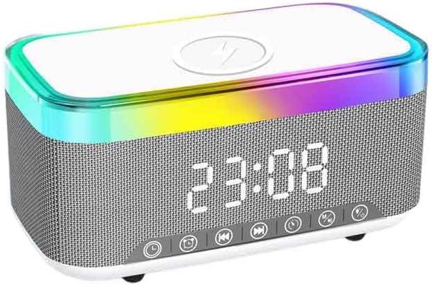 Multifunctional Bluetooth Speaker | Rechargeable | Colorful ambient light & Customizable Alarm Clock | Supports Wireless Charging for Smartphones | Ideal for Indoor & Outdoor Gatherings and Camping