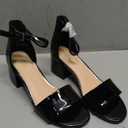 LONDON FOG Women's Nikki Low Two Piece Block Heel Dress Shoe Ladies Ankle Strap Pump Sandal (6.5, Black Patent)