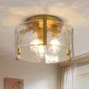 GZDEZCL Gold Semi Flush Mount Ceiling Light, Modern Light Fixtures Ceiling Mount 3Light Glass Kitchen Light Fixtures for Hallway, Entryway, Foyer, Laundry Room, Bedroom, Bathroom