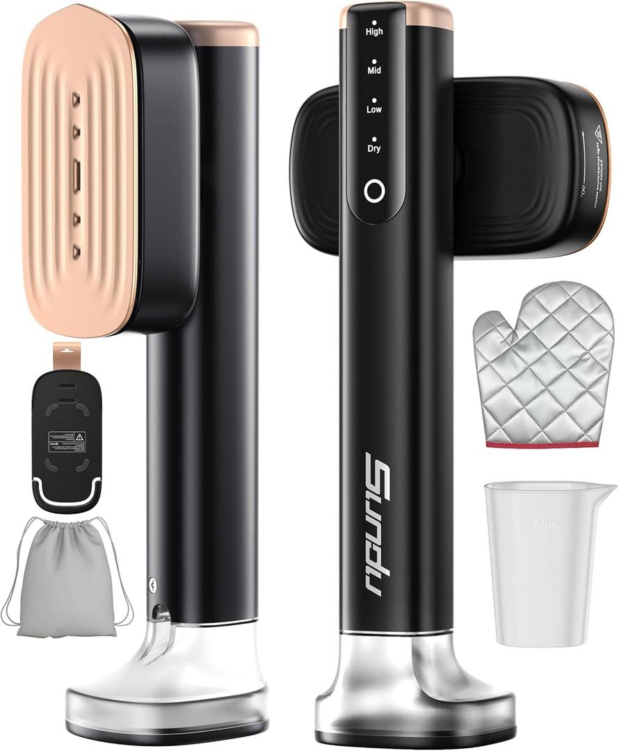 Travel Steamer for Clothes with 180 ml Water Tanks,15s Fast Heat-up,24 g/min Strong Steam Performance, Portable Garment Steamer with Touch Control, LED Display, Steam Iron(Black Gold)