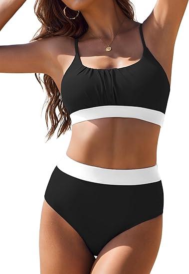 Bikini Sets for Women High Waisted 2025 Two Piece Swimsuits Sporty Color Block Bathing Suit, Size: S