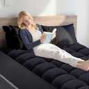 Extra Thick Mattress Topper, Machine Washable, Medium-Soft Plush, Moisture Resistant, Deep Pocket 8-21 Inch, with Down Alternative Fill (Black, Full (54"*75"))