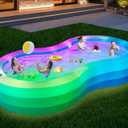 Extra Large Inflatable Pool with Lights, Lylting 130'' x 72'' x 22'' Big Adults Solar Blow Up Pools with Pump, 16 Light Modes Thickened Swimming Pools for Backyard Garden Lawn Indoor Outdoor