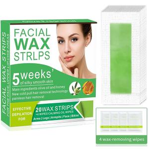 Wax Strips for Hair Removal - 98% Natural Formula for Sensitive Skin, Gentle & Fast Hair Removal on Eyebrows, Lips & Chin- Hypoallergenic