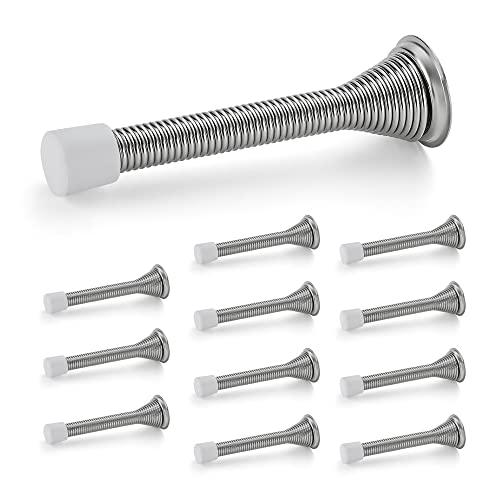 Pack of 2, Ravinte Door Stoppers, 12 Pack Spring Door Stops with Rubber Bumper, Satin Nickel Door Stoppers for Bottom of Door